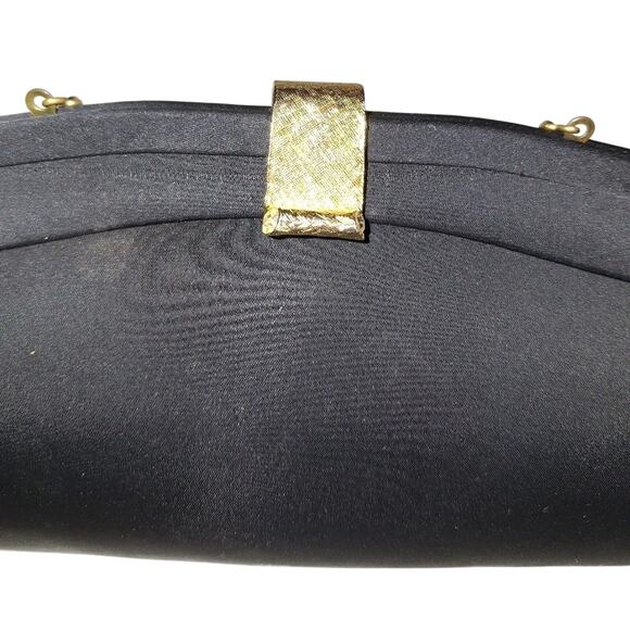 Vintage Black Purse Gold Closure Romantic Audry Hepburn Grace Kelly Timeless - Picture 4 of 5